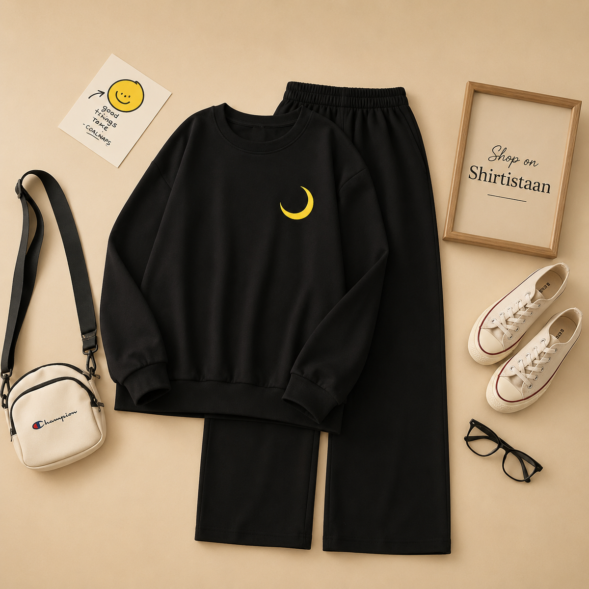 BLACK SWEATSHIRT MOON POCKET WITH FLAPPER