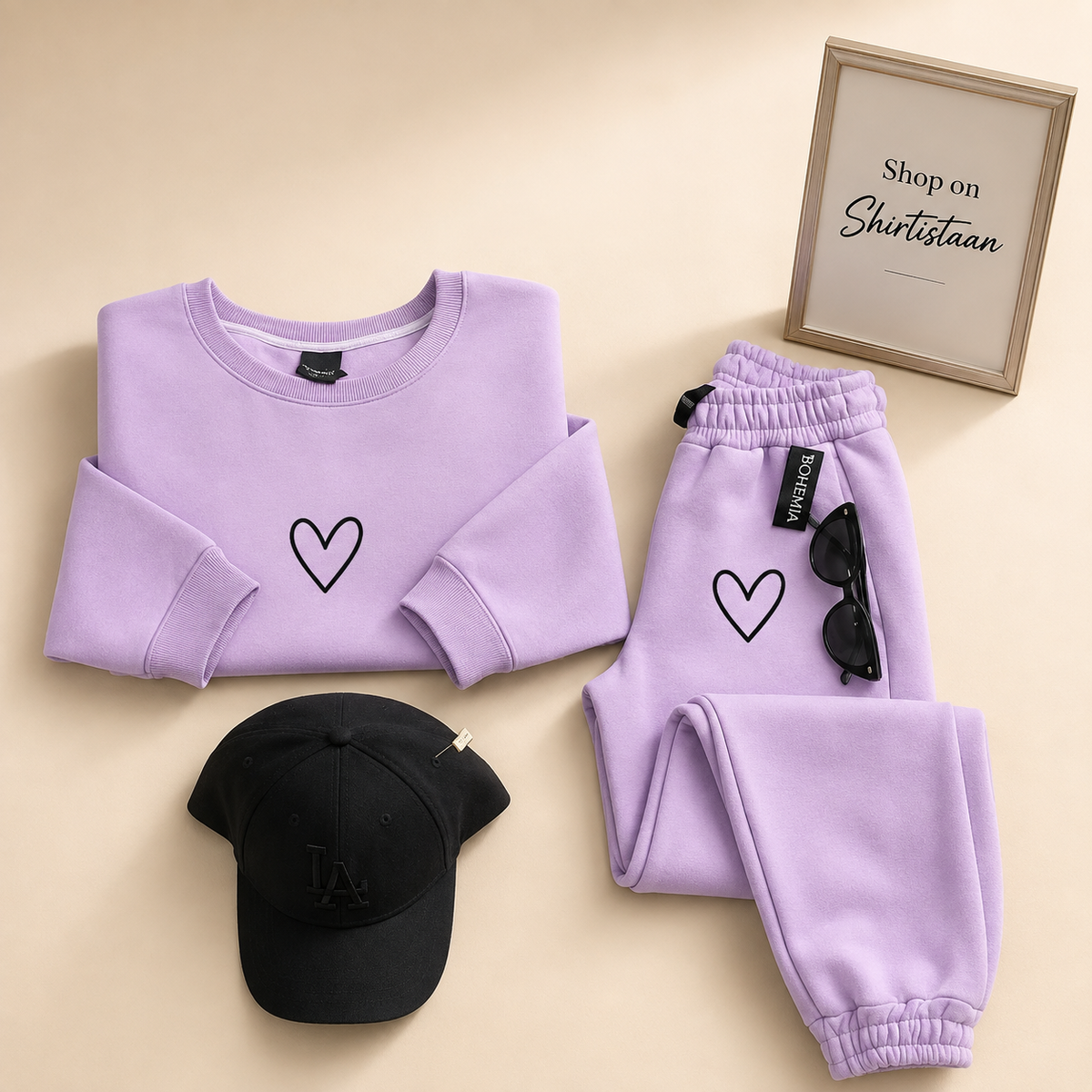LILAC SWEATSHIRT WITH LILAC TROUSER WITH UNFILLED HEARTS