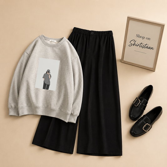 GREY SWEATSHIRT BAGGY GIRL WITH FLAPPER