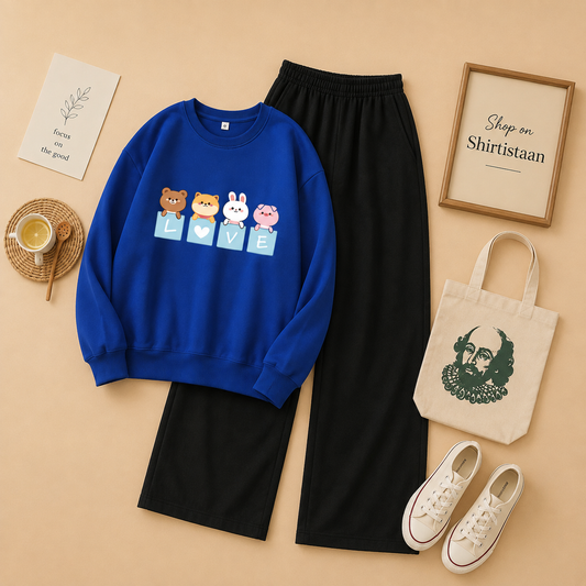 LOVE CARTOON NAVY BLUE SWEATSHIRT WITH FLAPPER