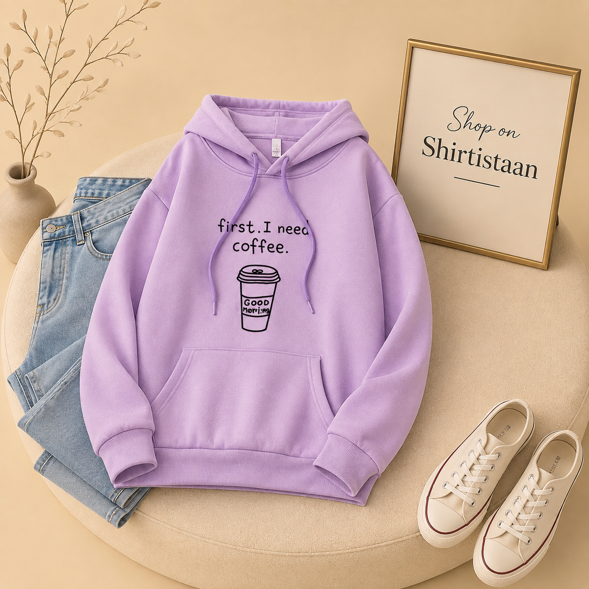 FIRST I NEED COFEE LILAC HOODIE