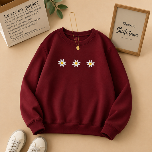MAROON SWEATSHIRT WITH 3 DAISY