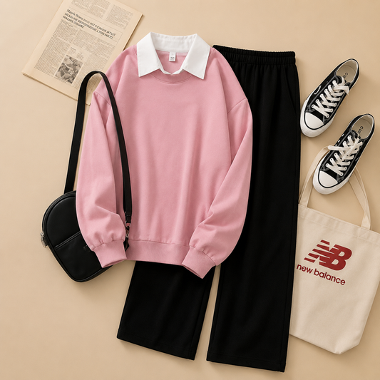 PINK COLLAR SWEATSHIRT WITH FLAPPER TROUSER