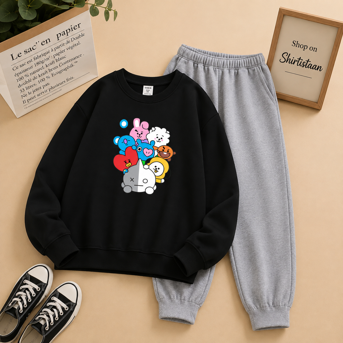 BLACK SWEATSHIRT BT21 WITH GREY TROUSER