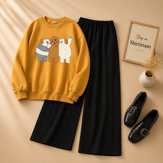MUSTARD SWEATSHIRT TOGETHER BEAR WITH FLAPPER TROUSER