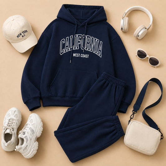 NAVY BLUE HOODIE CALIFORNIA WITH NAVY BLUE TROUSER