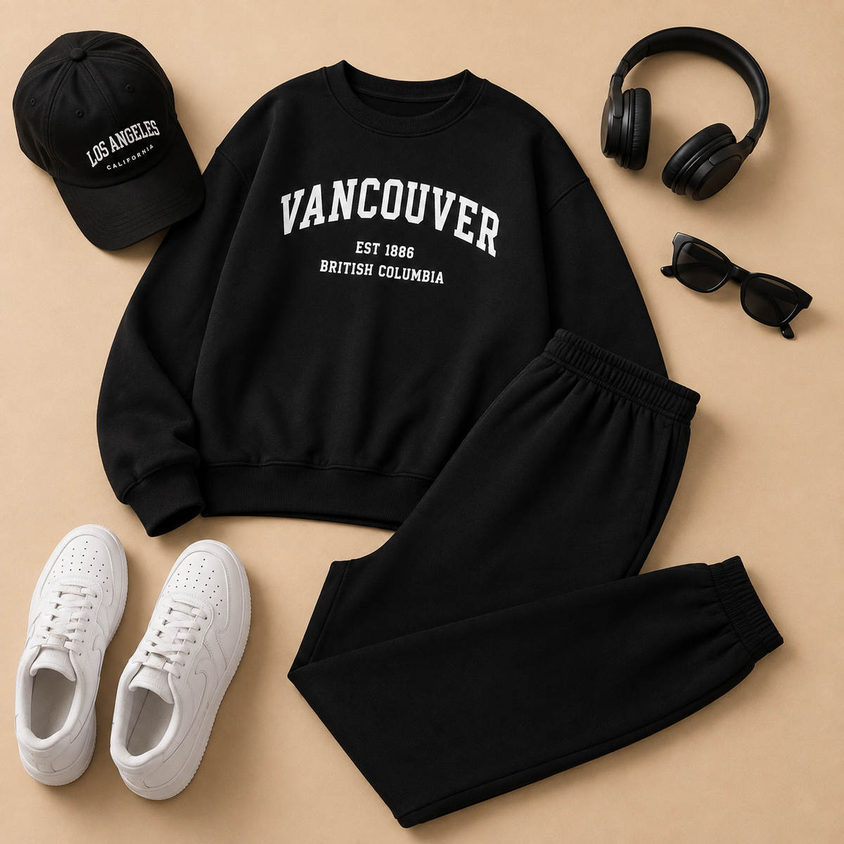 BLACK SWEATSHIRT VANCOUVER WITH BLACK TROUSER