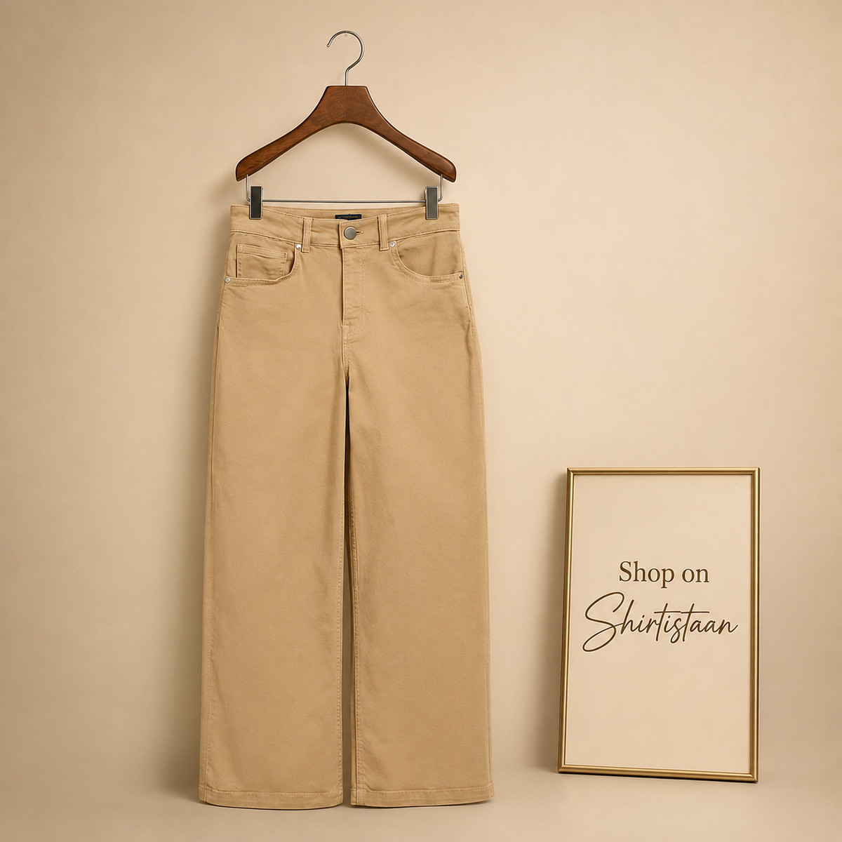 BEIGE WIDE LEG JEANS