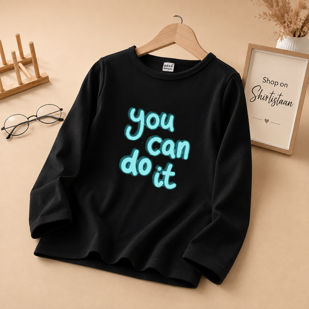BLACK FULL SLEEVE TEE YOU CAN DO IT