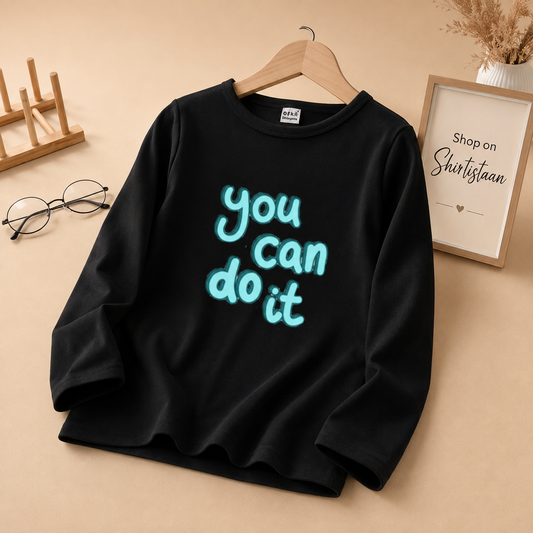 BLACK FULL SLEEVE TEE YOU CAN DO IT