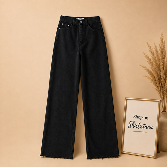 Black Wide Leg Raw Hem Jeans