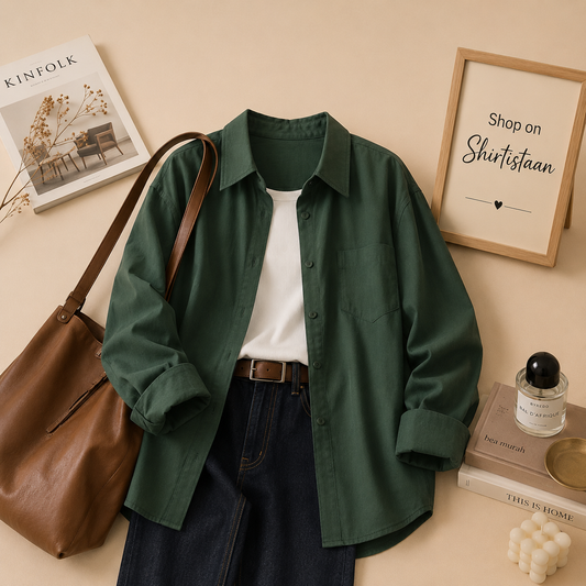 BOTTLE GREEN BUTTON DOWN SHIRT