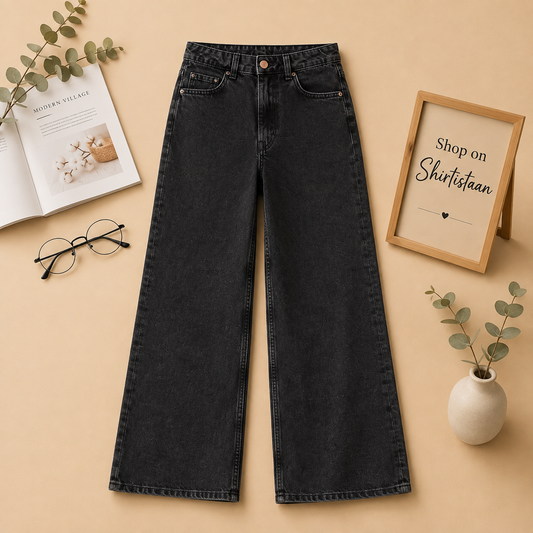 CHARCOAL WIDE LEG JEANS