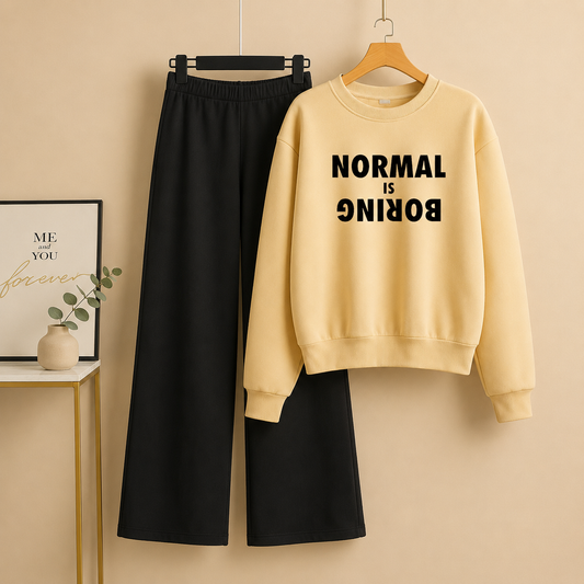 CREAM SWEATSHIRT NORMAL IS BORING WITH BLACK FLAPPER