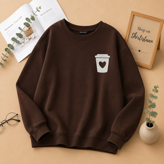 DARK BROWN SWEAT WITH COFFE CUP POCKET