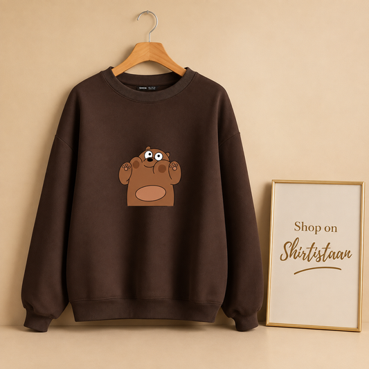DARK BROWN SWEATSHIRT WITH BROWN BEAR