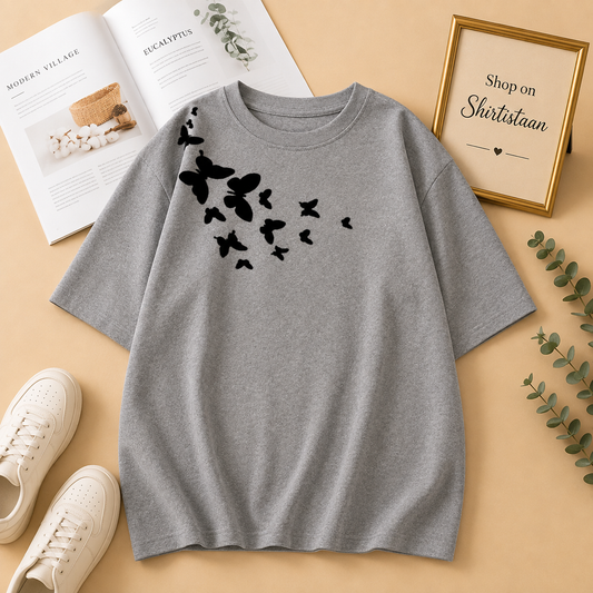 GREY TEE SHOULDER BUTTERFLY