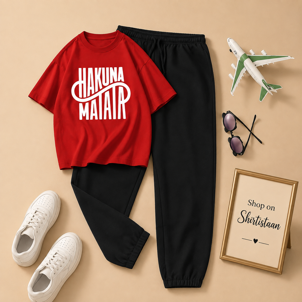HAKUNA MATATA RED TEE WITH BLACK TROUSER