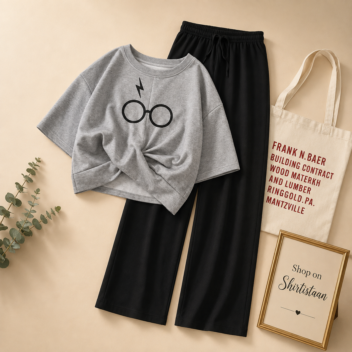 GREY TSHIRT HARRY POTTER GLASSES WITH BLACK FLAPPER
