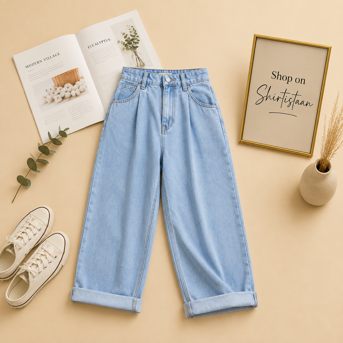 ICE BLUE WIDE LEG JEANS