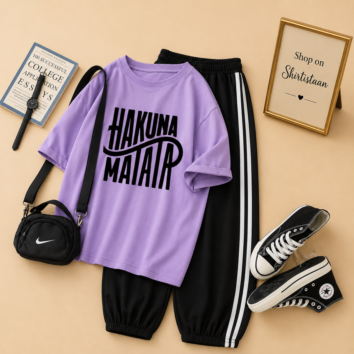 LILAC TSHIRT HAKUNA MATATA WITH STRIPE TROUSER
