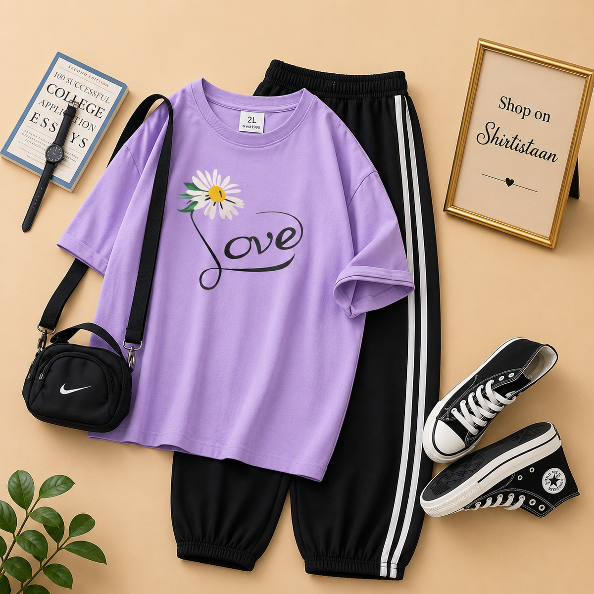 LILAC TSHIRT LOVE SUNFLOWER WITH STRIPE TROUSER