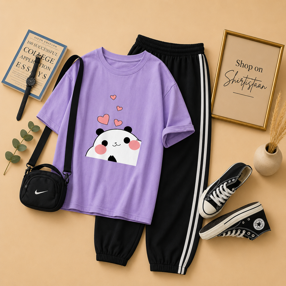LILAC TSHIRT MITHO PANDA WITH STRIPE TROUSER