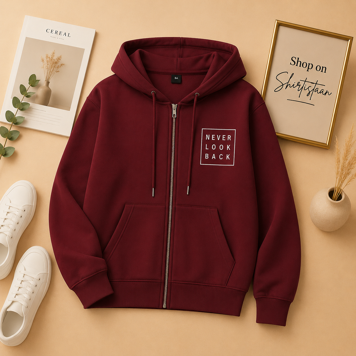 MAROON ZIPPER HOOD POCKET NEVER LOOK BACK