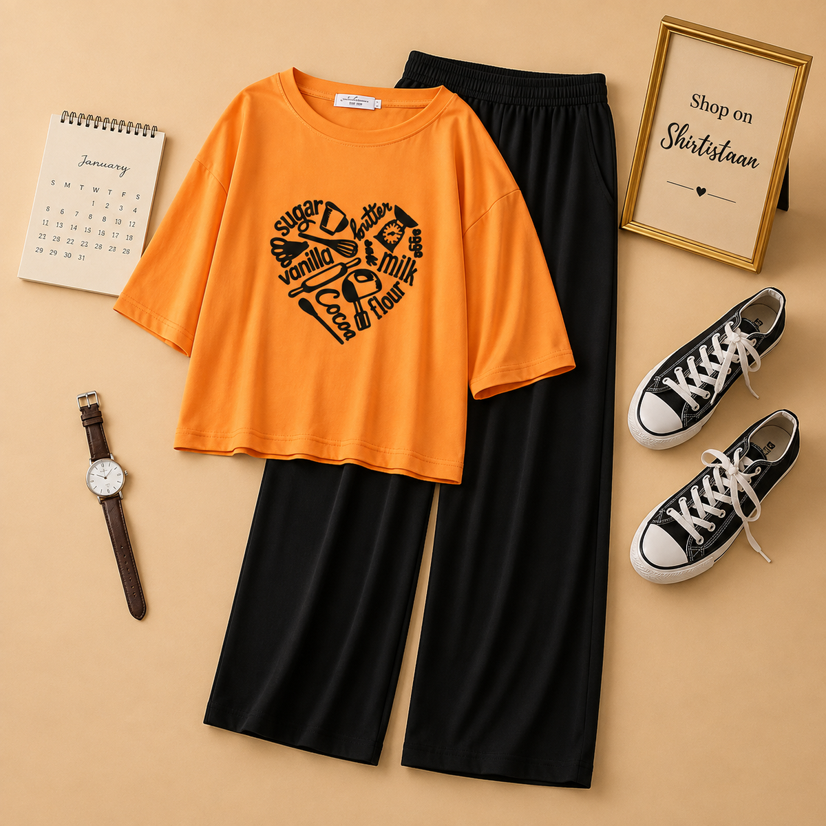 MUSTARD TSHIRT SUGAR VANILLA WITH BLACK FLAPPER
