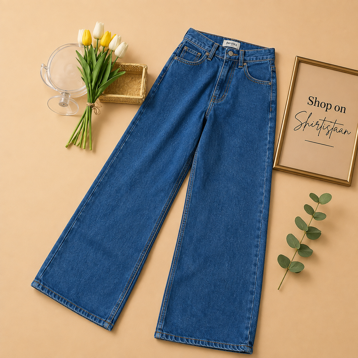MID ACIDIC BLUE WIDE LEG JEANS