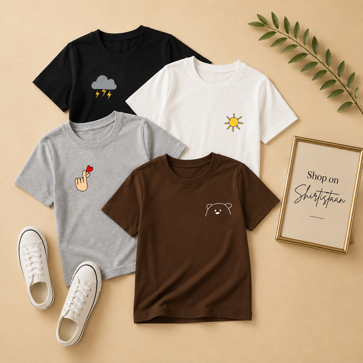 PAIR OF 4 SHIRTS (black, white, grey and brown)