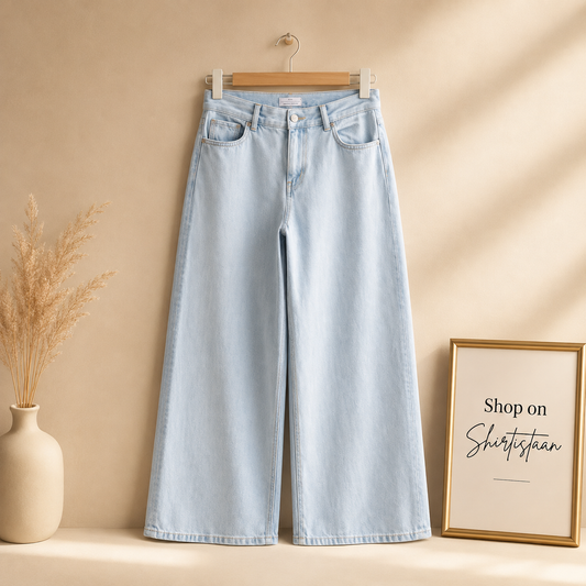 PURE ICE BLUE WIDE LEG JEANS