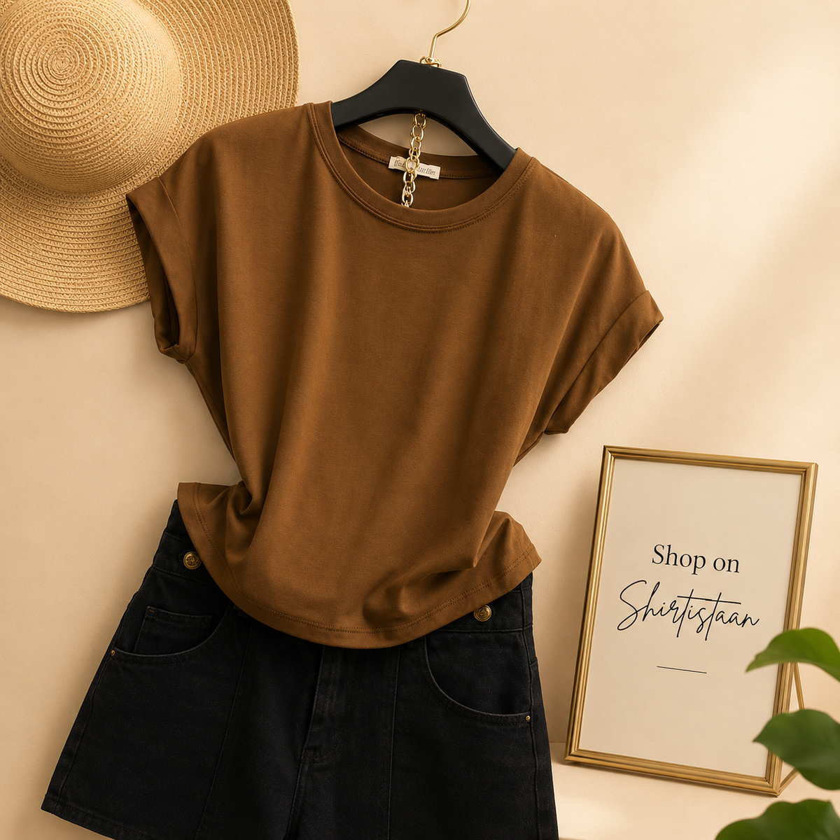 PLAIN LIGHT BROWN TEE