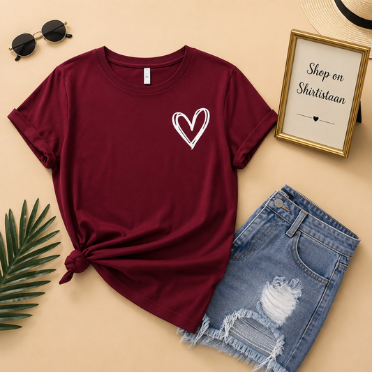 SHREDDED HEART ON POCKET MAROON TEE