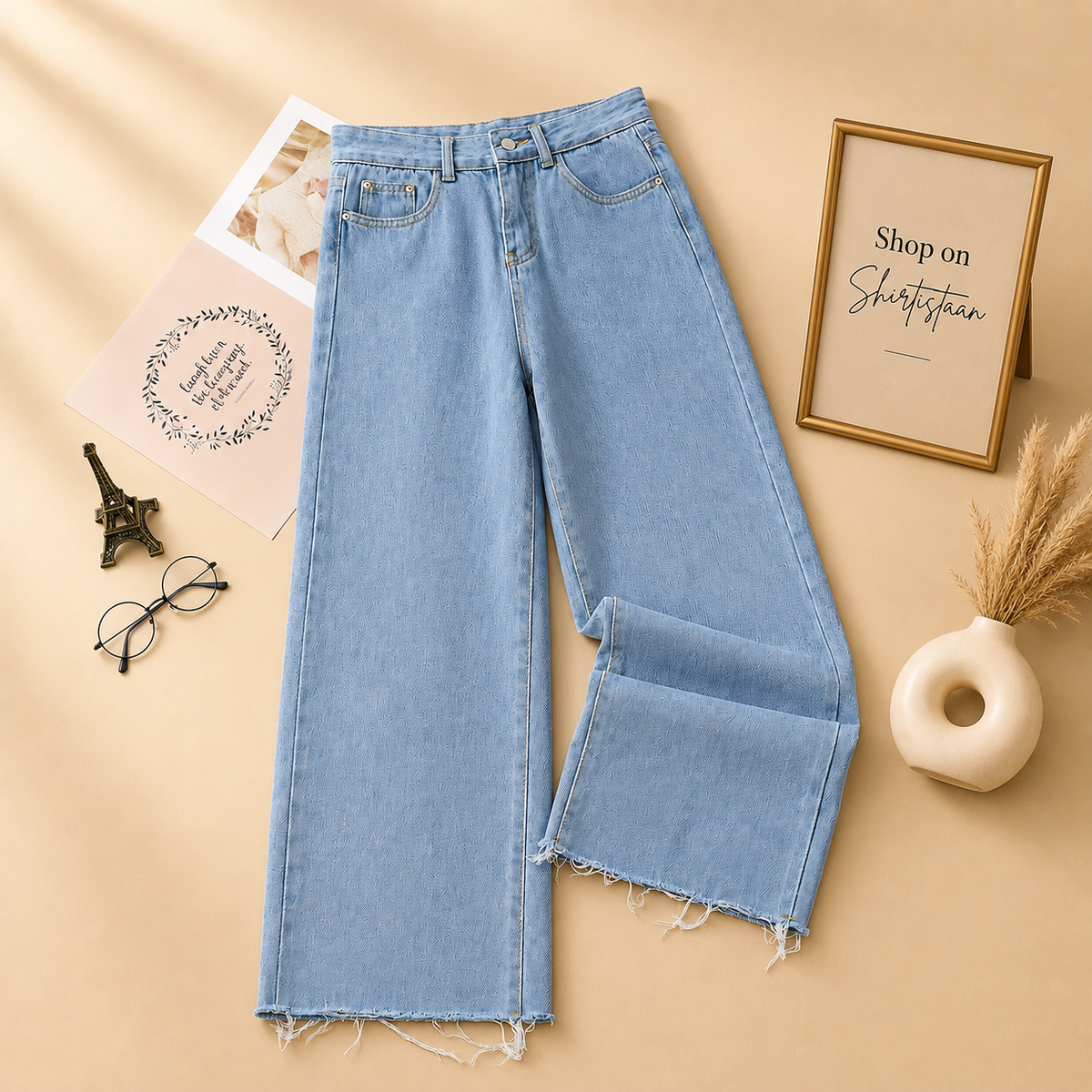 Sky-Blue Wide Leg Jeans