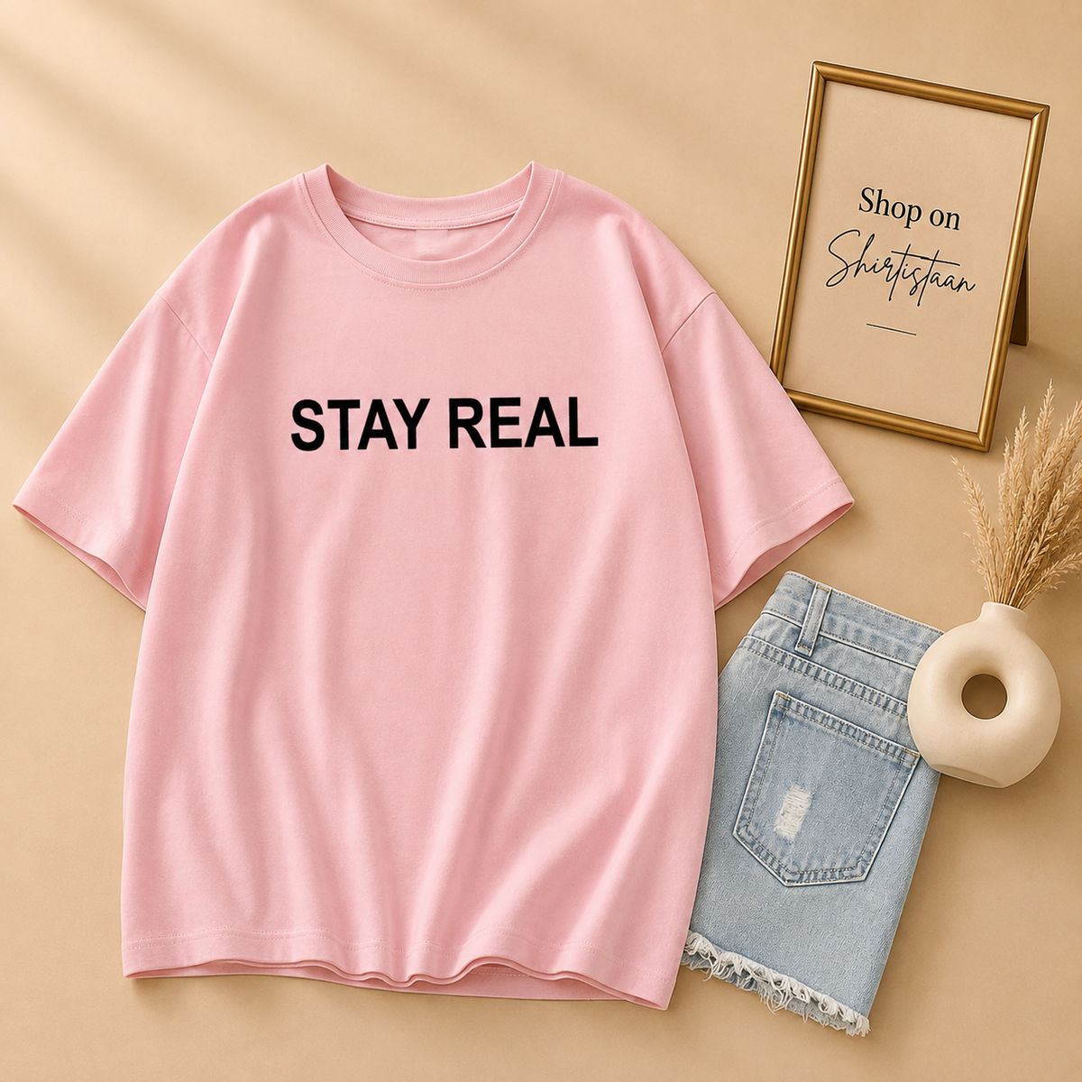 STAY REAL ON PINK TSHIRT