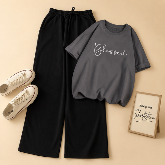 STEEL GREY TEE BLESSED WITH BLACK FLAPPER