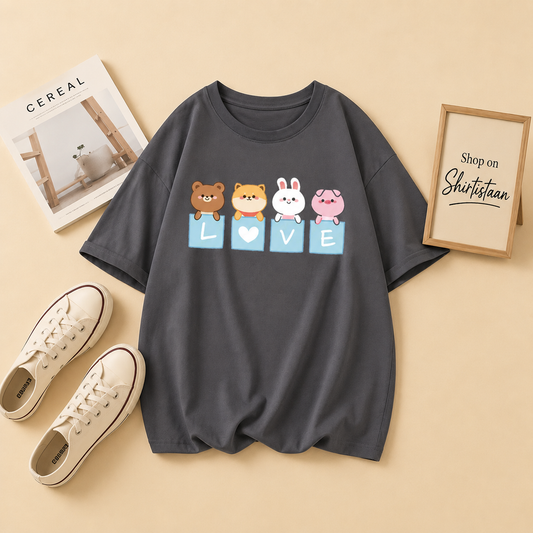 STEEL GREY TEE LOVE CARTOON