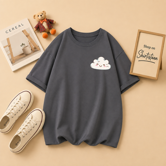 STEEL GREY TEE SMILING CLOUD ON POCKET