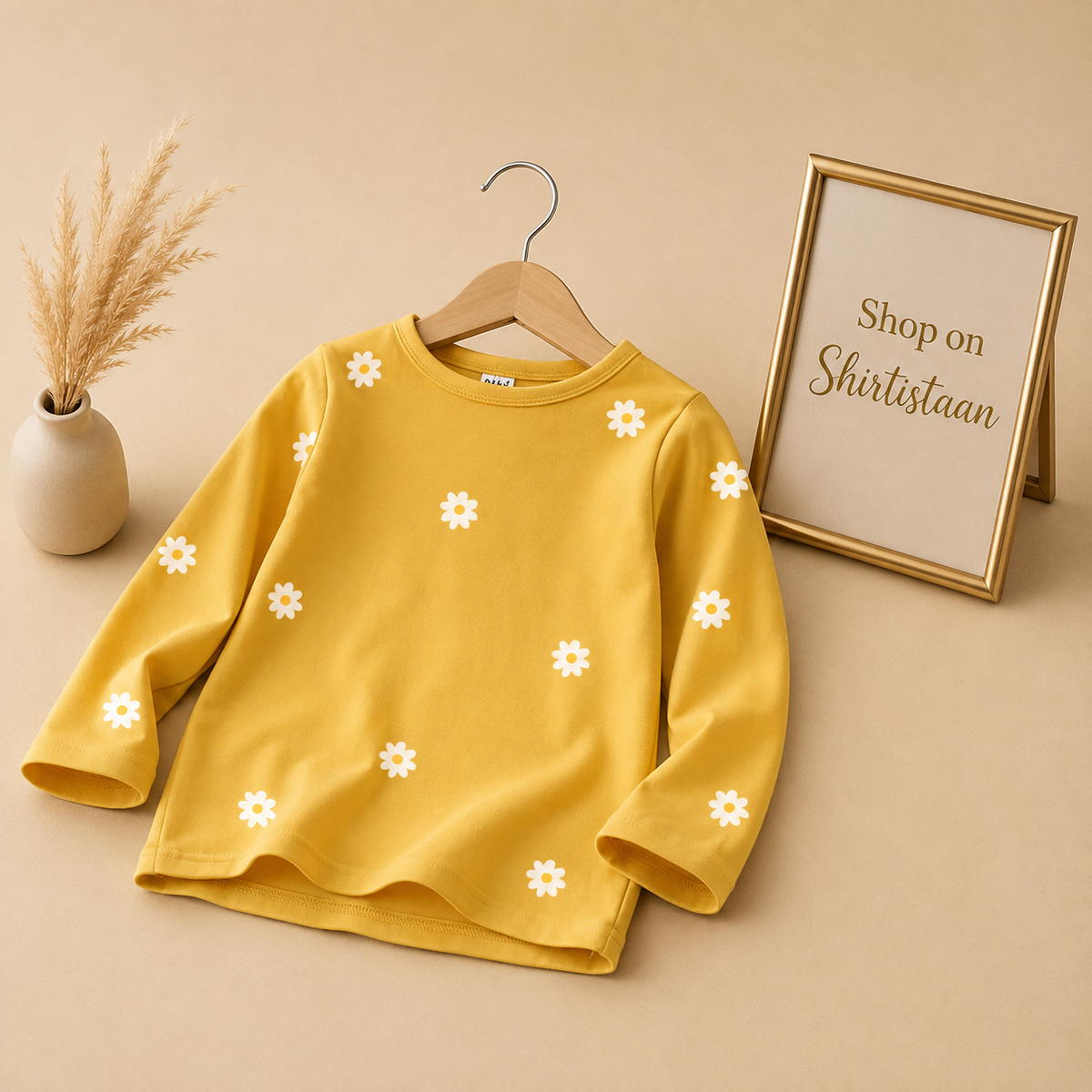 YELLOW FULL SLEEVE TEE DAISY ALL OVER