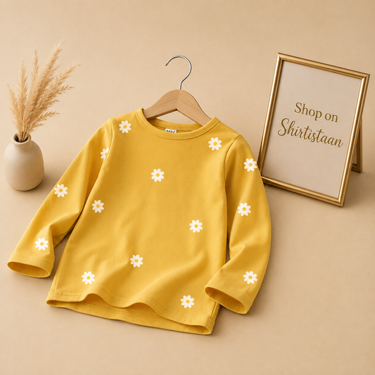 YELLOW FULL SLEEVE TEE DAISY ALL OVER