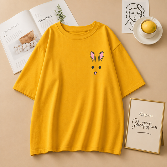 YELLOW TEE CUTE RABBIT ON POCKET