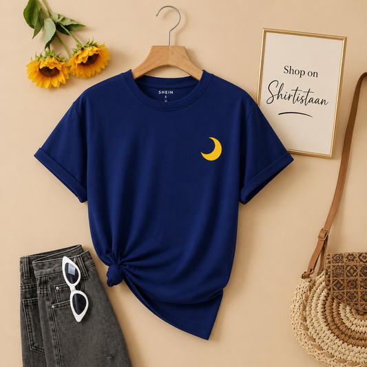 YELLOW MOON ON ROYAL BLUE TEE