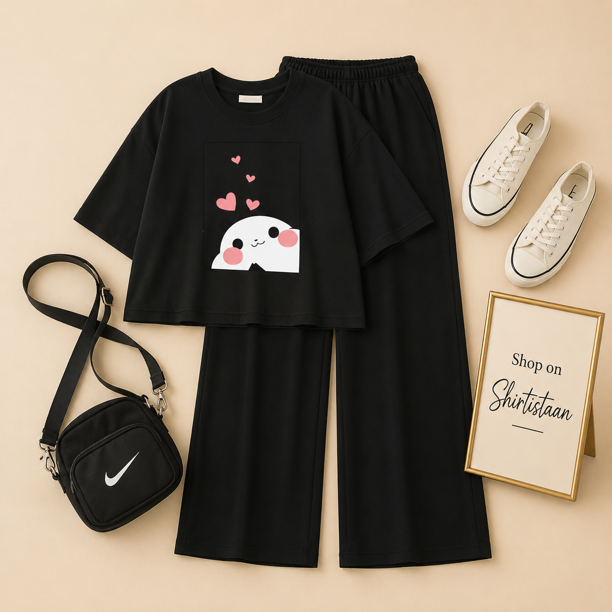 BLACK TEE MITHO PANDA WITH BLACK FLAPPER
