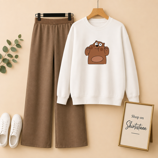 WHITE SWEATSHIRT BROWN BEAR WITH BROWN FLAPPER