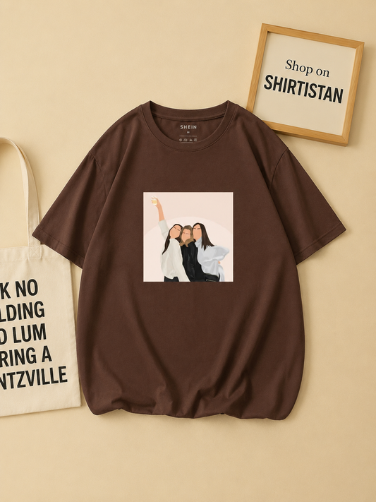 3 GIRLS  ON BROWN TSHIRT