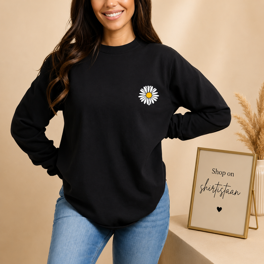 NAVY BLUE FULL SLEEVE TEE SUNFLOWER ON POCKET