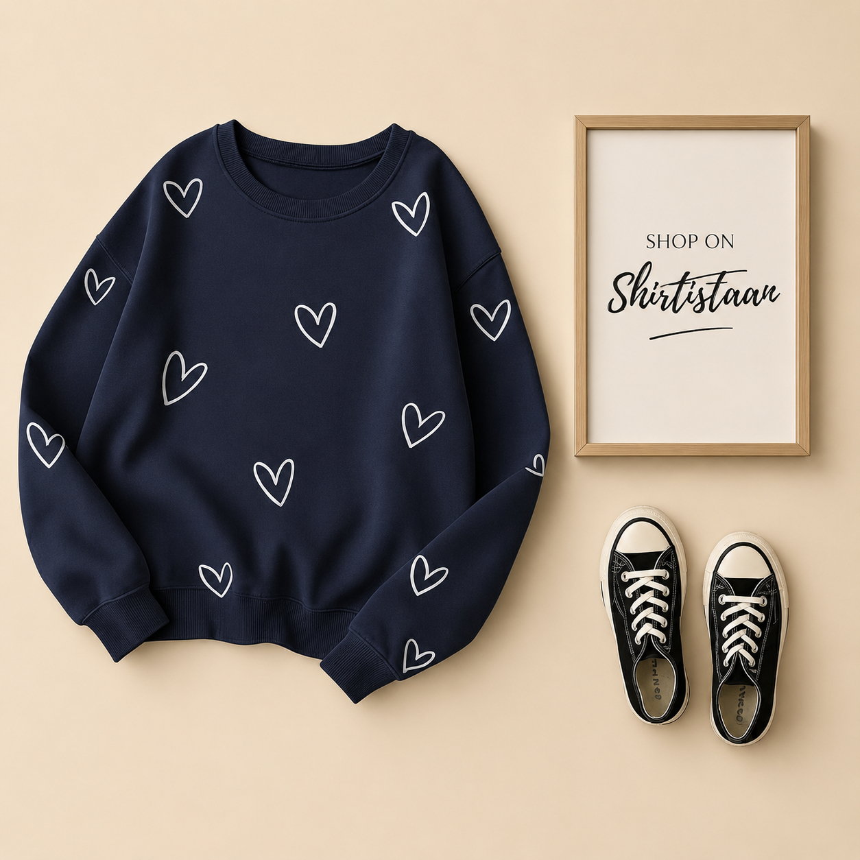 Navy Blue Sweatshirt Unfilled Hearts