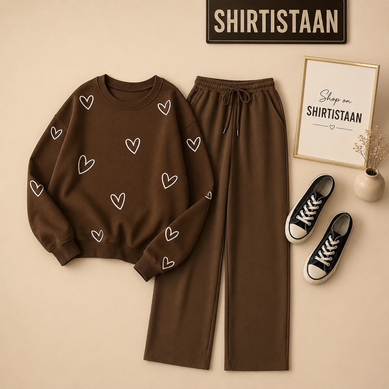 BROWN SWEATSHIRT UNFILLED HEARTTS WITH BROWN FLAPPER