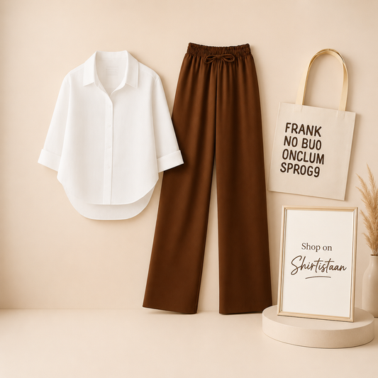 WHITE BUTTON DOWN SHIRT WITH BROWN FLAPPER
